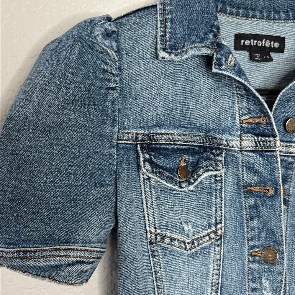 Retrofete Phoebe Romper Puff Sleeve Distressed Denim Streetwear Normcore Boho - Picture 6 of 8